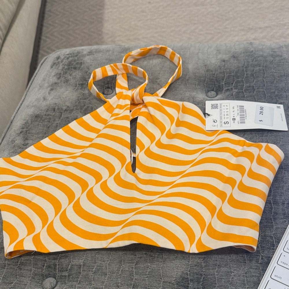 NWT Zara Orange and White Satin Halter Top